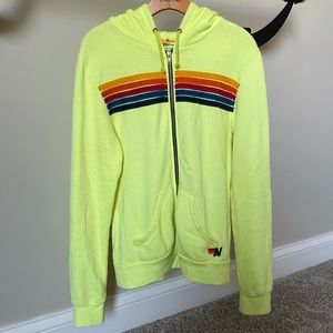 RARE Aviator Nation Neon Yellow 5 Stripe Hoodie!